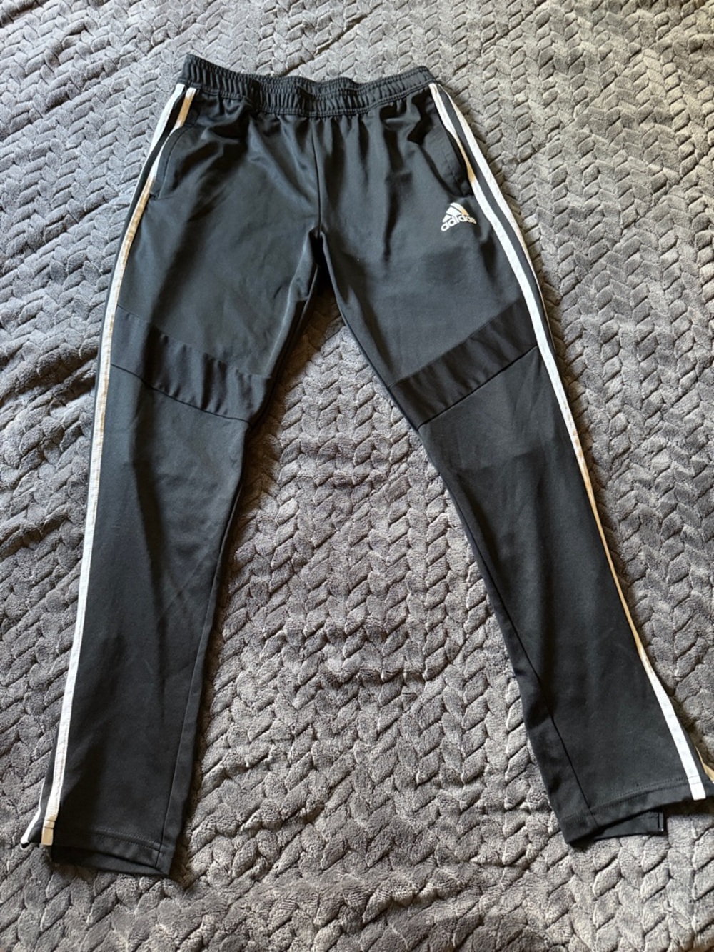 Adidas Black Mens Joggers with White Side Stripes and Zippers Size Medium